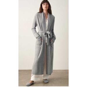 NWT White + Warren 100% Cashmere Long Robe Size S Grey Heather $595 #9N602